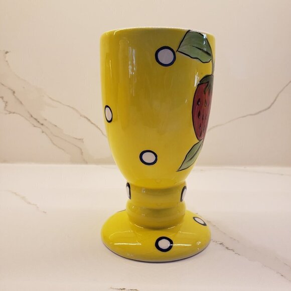 Vintage Set of 2 Vintage Yellow Chick Hugging Egg Planter Tall Strawberr… - Picture 10 of 13